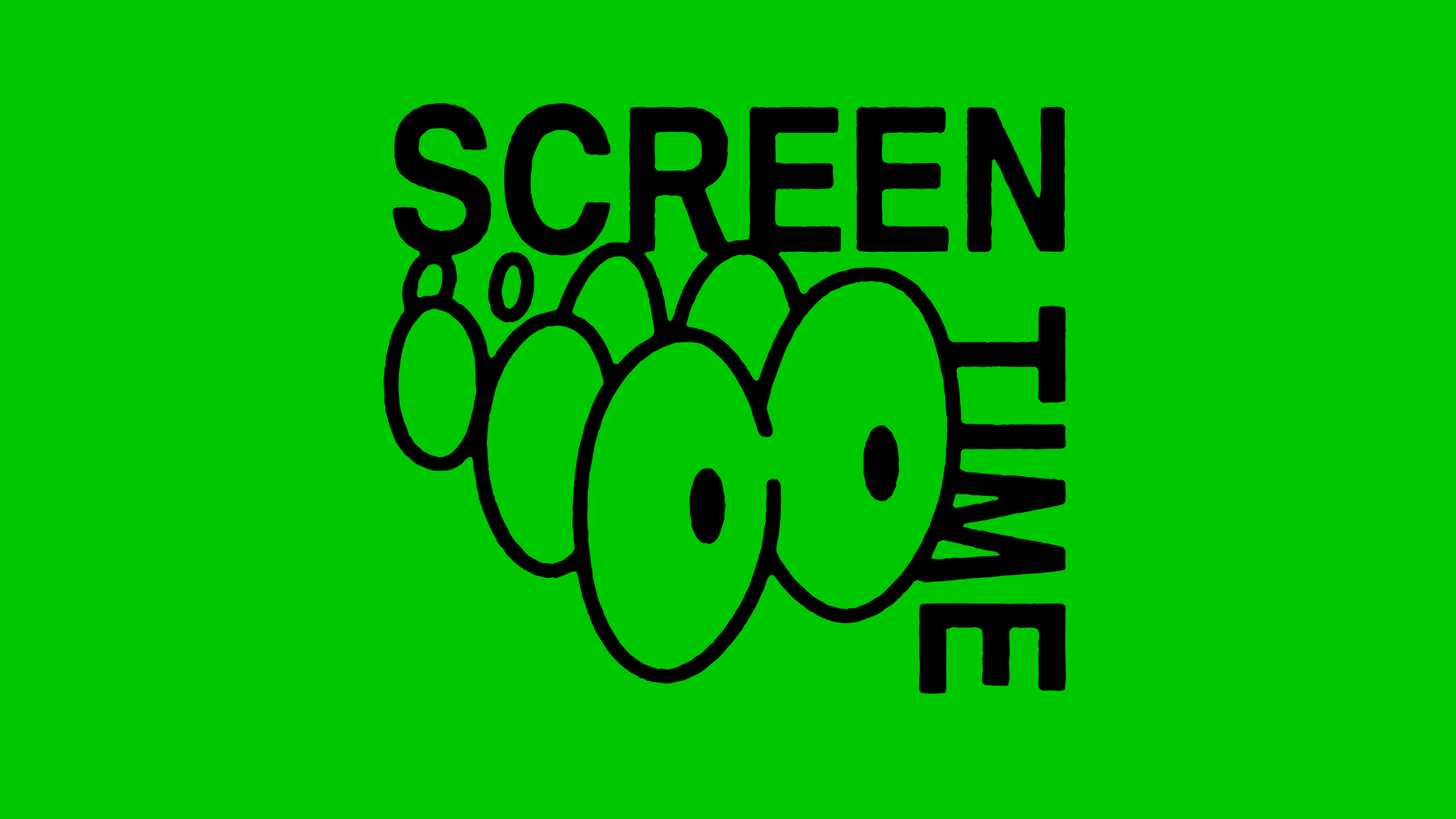green background with graphic of bouncy eyes, text reads "SCREENTIME"