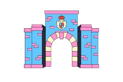 illustration of the berwick barracks entrance in blue and pink